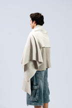 Silver heavyweight lamb wool shawl from behind on male model, back view