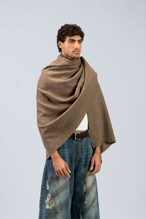 Brown yak wool shawl close-up showing handwoven texture